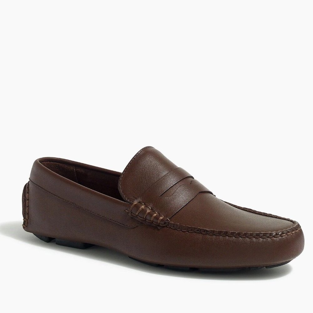 J. Crew Men’s Cognac Brown Leather Shoes Loafers Moccasin’s $178 Size 9.5, New